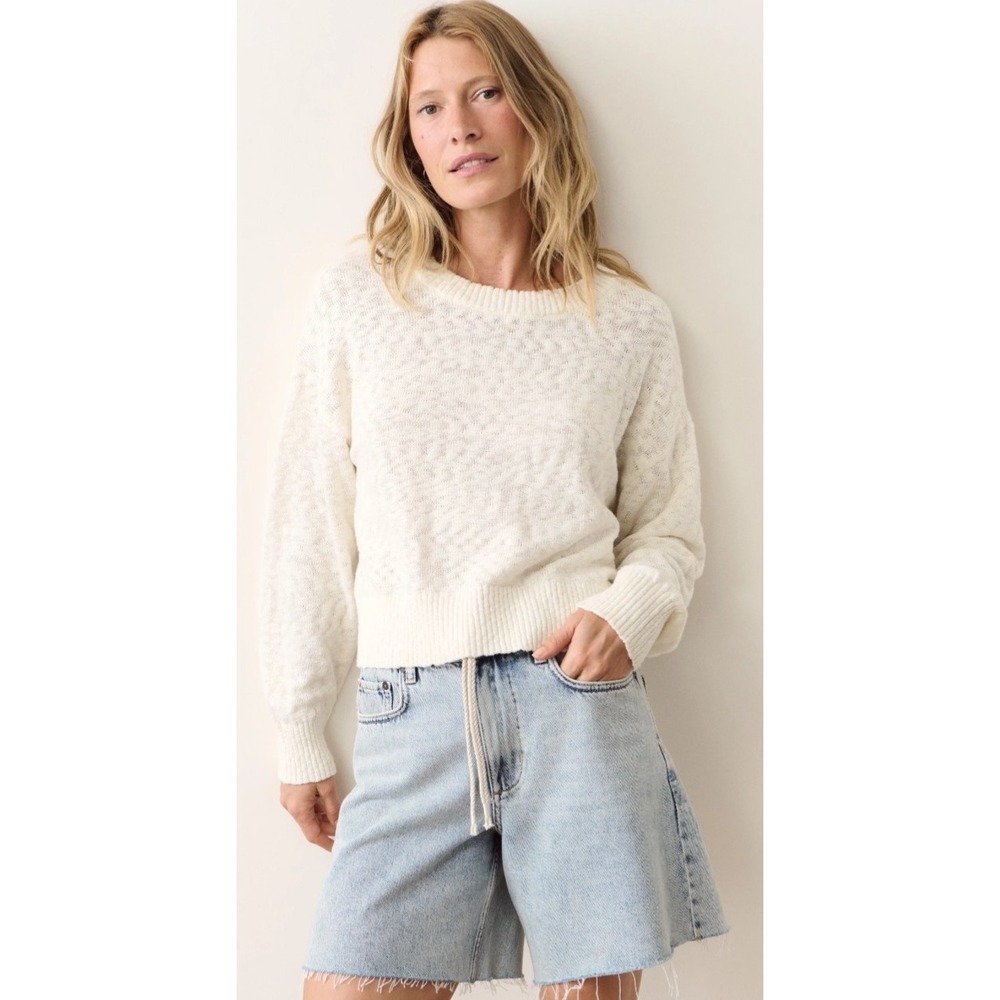 Marine Layer Sweater Cream sz M White Seabreeze Textured Knit Crewneck Pullover - Picture 1 of 10